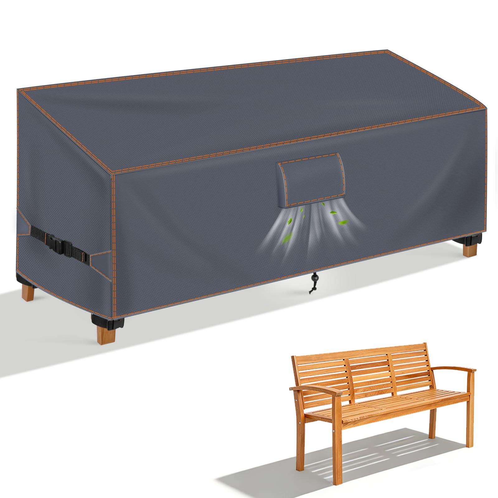 Funda para Banco de Jardín 3-4 Plazas 203x75x66/91 cm, Impermeable, Gris | Tela oxford 420D, resistente a los rayos uv, funda protectora para exterior, con salidas de aire, protección invernal