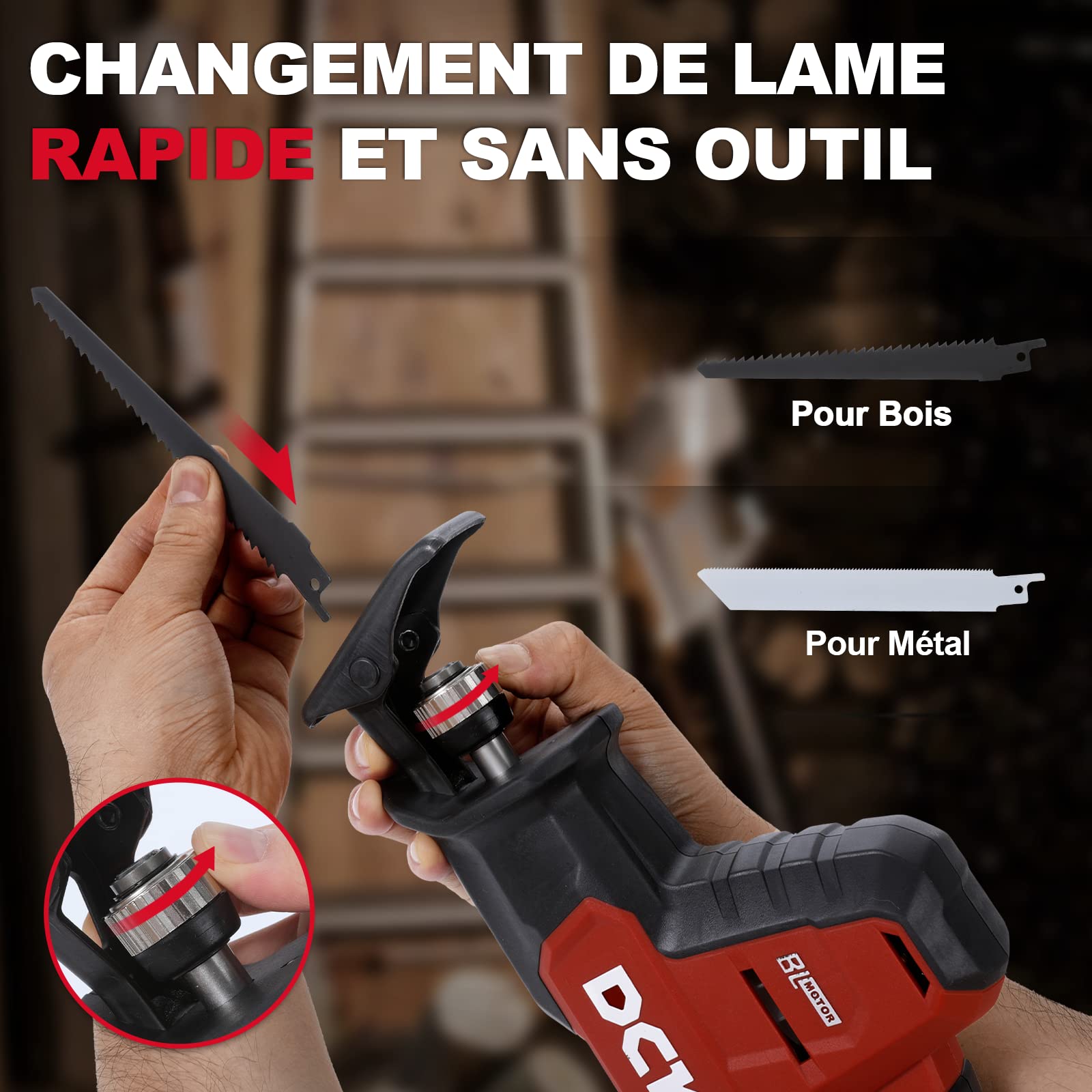 Outil Sans Fil Professionnel Scie Alternative Sans Fil VTEK, 2 Batteries, 3 Vitesses Variables, 0 Scie Sabre Vitesse Variable Bois Métal