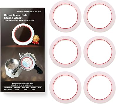 [UPGRADED] 6 PCS Easy Removal Food Grade Silicone Sealing Gasket for Bialetti Moka Express 1-Cup - Leak Proof Replacement Ring, Fits for Bialetti Original Plates Moka Express, 1 Cup