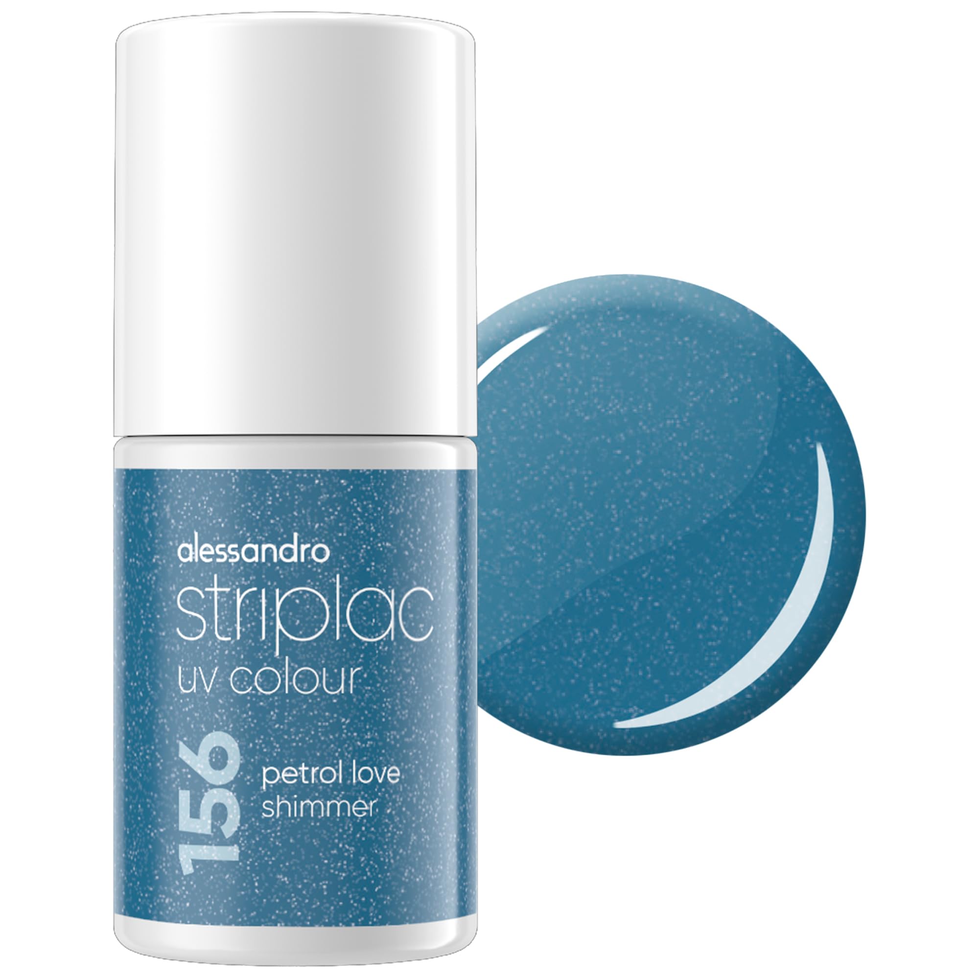 alessandro Striplac UV-Nagellack Petrol Love Shimmer - Deckend & Kratzfest bis zu 15 Tage - Leichtes Auftragen - Schonende Abziehtechnologie - Vegan - Blau, 6,5ml