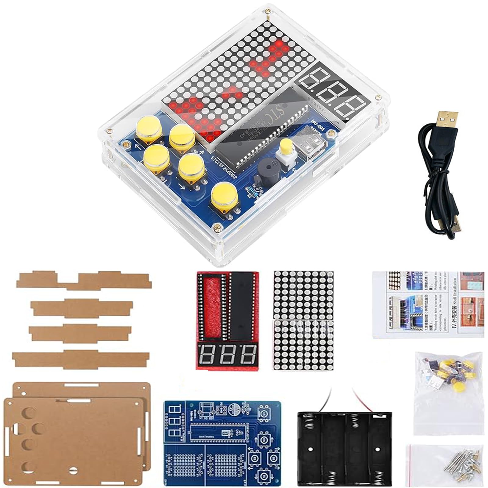 DIY Spielkonsolen-Lötbausatz - Handheld-Konsole Mit Acrylgehäuse, 4 Spiele, Lernen & Üben