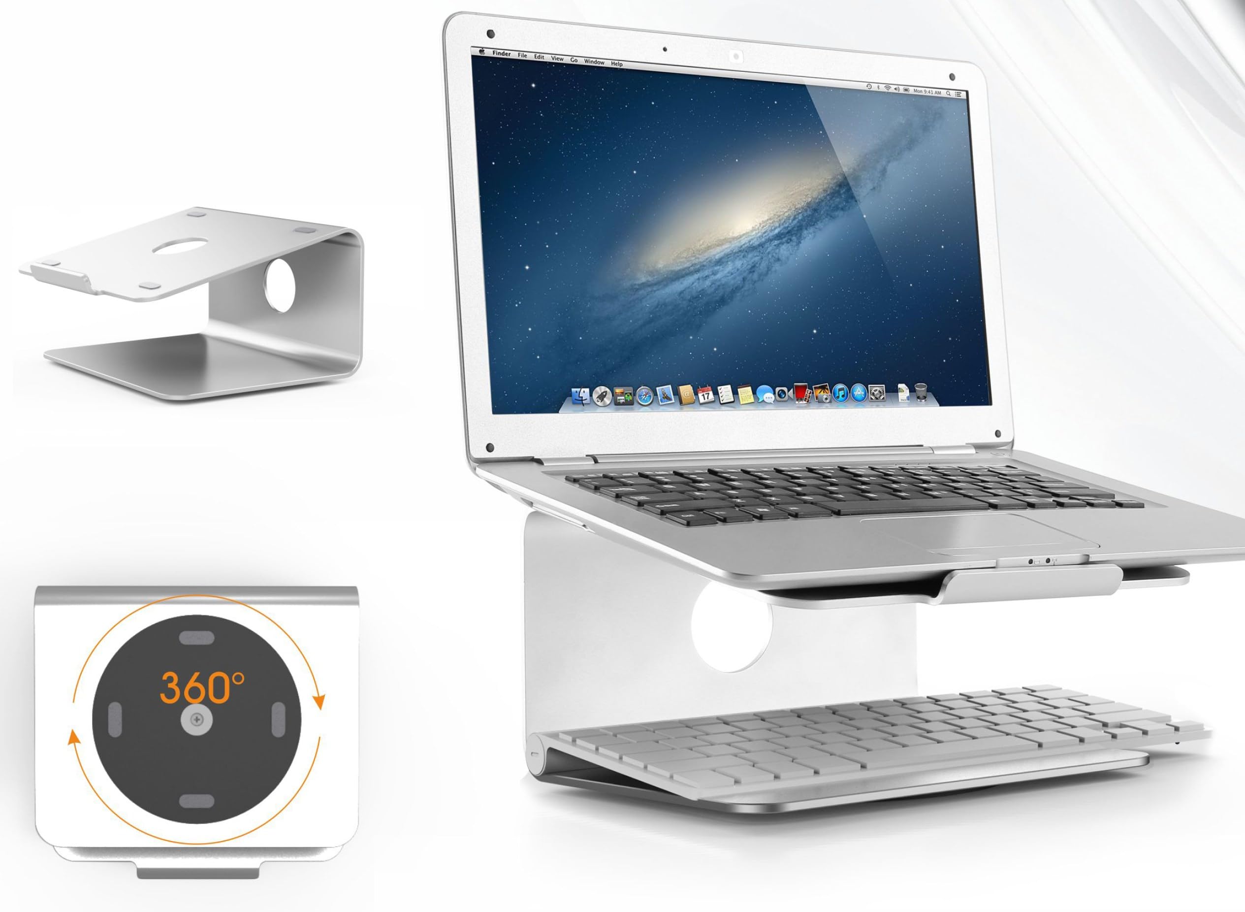 RICOO Supporto PC portatile MTS-02 Rialzo laptop per scrivania Compatibile con Mac-Book Piedistallo da tavolo Per schermo notebook Argenteo