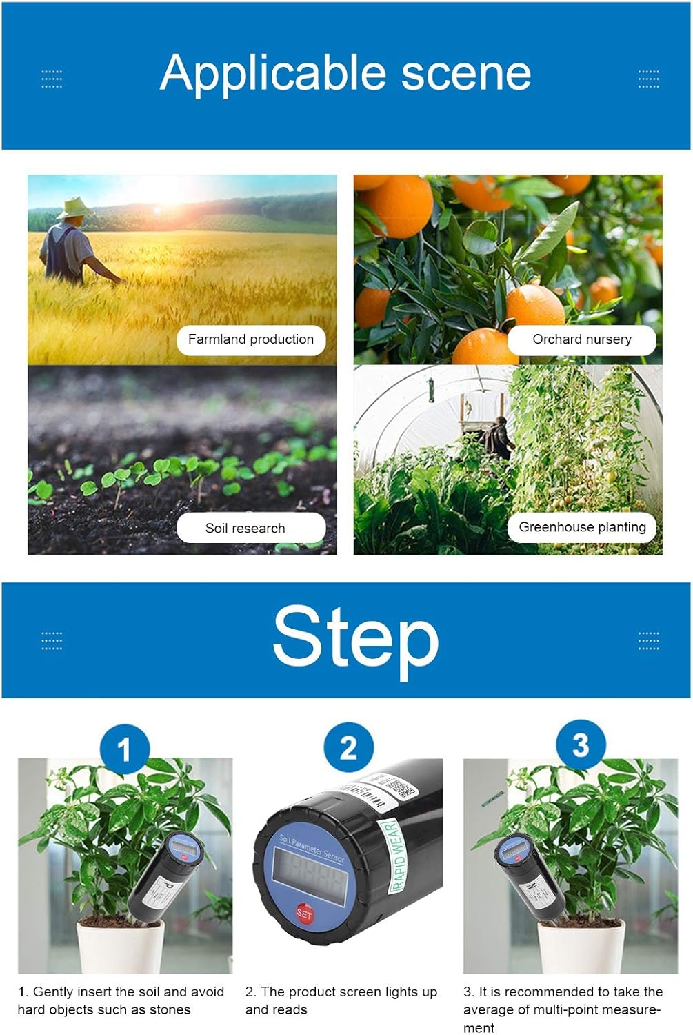 Pilipane Soil Sensor Meter, NPK Meter Sensor, Intelligent Nutrient Fertilizer Detector, Soil Tester Digital Soil Test Kit for N, P and K, Gardening Tool for Garden, Lawn, Farm, Indoor & Outdoor Use