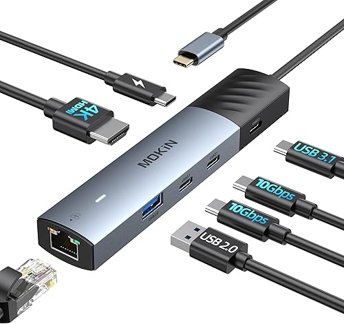 Vista 15 de Adaptador HDMI USB C Hub para MacBook Pro/Air, MOKiN 7 en 1 USB C Dongle con HDMI, lector de tarjetas SD/TF, puerto de datos USB C, 100 W PD y 2 USB