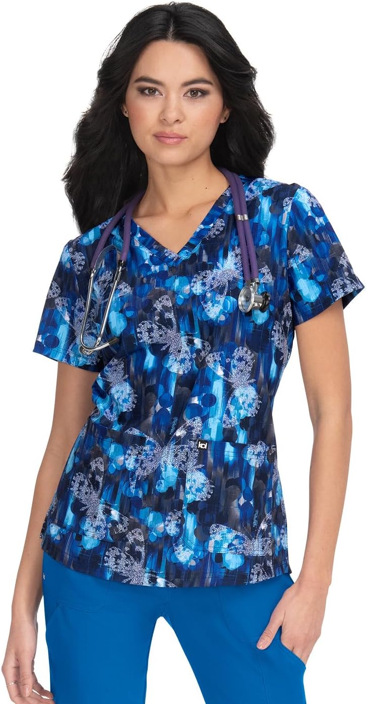 KOI Next Gen Early Energy Women's 2-Pocket Print Scrub Top