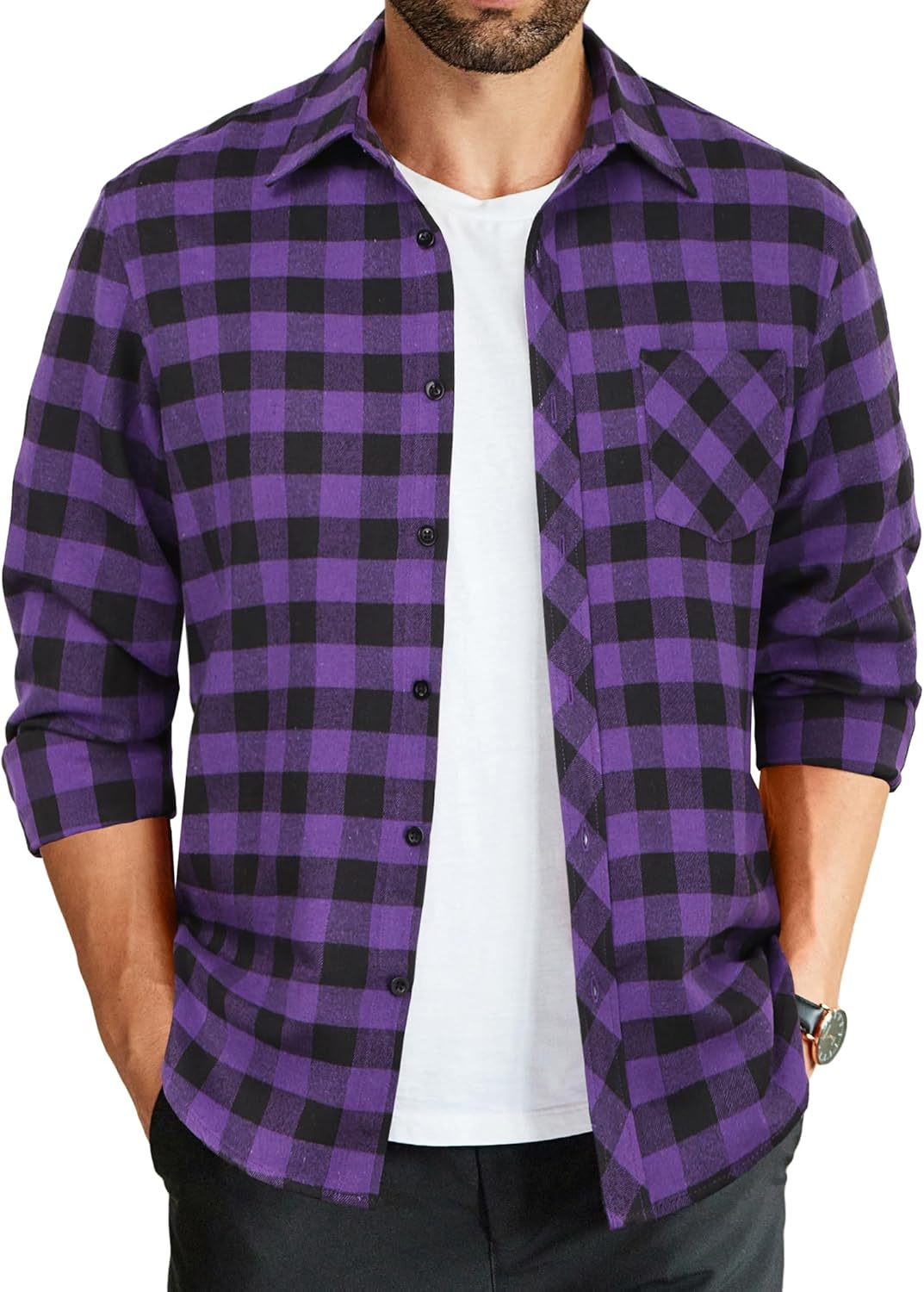 COOFANDY Men's Flannel Plaid Shirts Long Sleeve Button Down Shirts Casual Fall Shirt Jacket