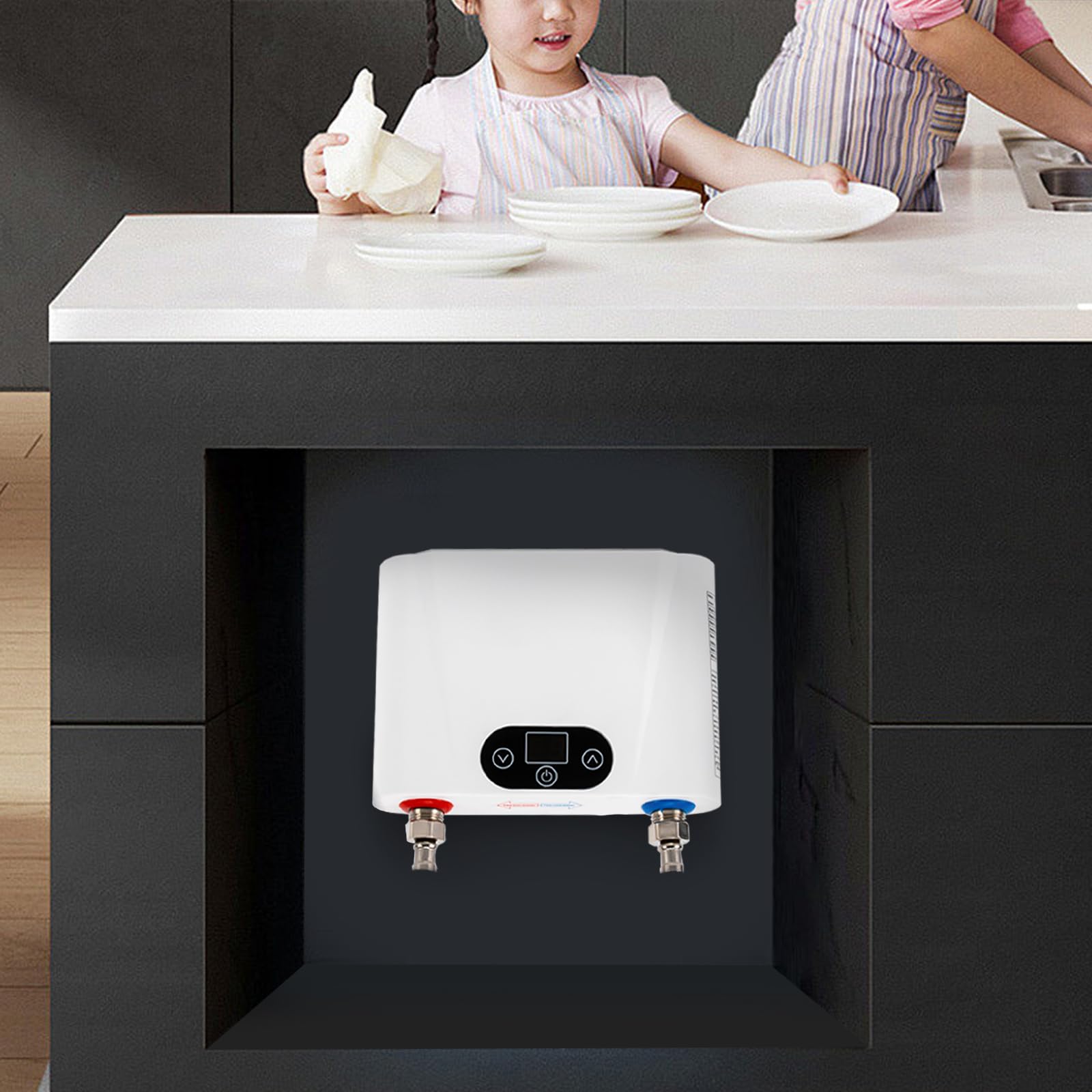Scaldacqua elettrico istantaneo, piccolo scaldabagno istantaneo, 220 V, mini dispositivo da cucina da 5,5 kW, rubinetto da parete con indicatore di temperatura a LED, per lavabi a mano, cucina