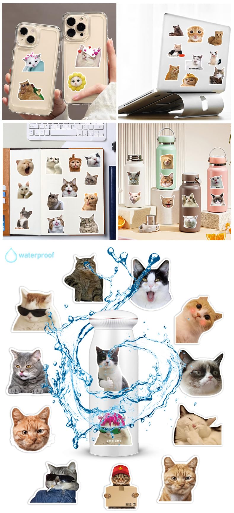 ZEPFJHE 50 Stück Katzen-Aufkleber Aus PVC – Bunt, 3–6 Cm Groß, Für Laptop, Skateboard & Mehr