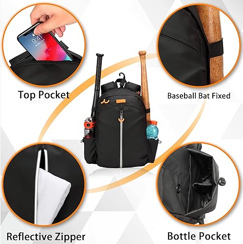 Miniatura 2 de Mochila de béisbol, bolsa de bate de sóftbol con compartimento para zapatos, bolsa de béisbol ligera, guante de bateo, casco, gorras, equipo de