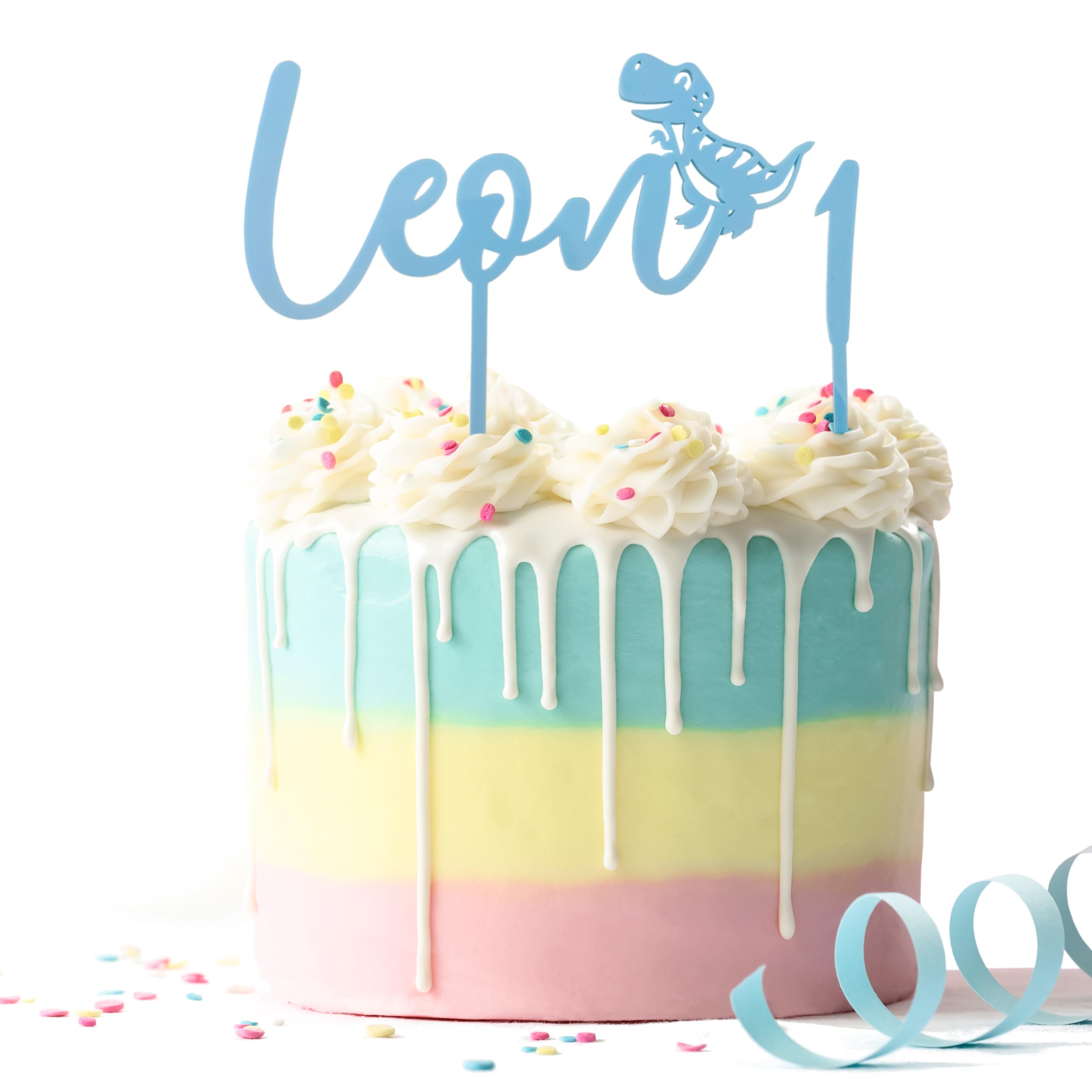 Suzu Papers Cake Topper Geburtstag Name personalisiert - Dino Tortenstecker mit Wunschname und Zahl - Tortendeko Geburtstagsfeier Kindergeburtstag (Blau Acryl)