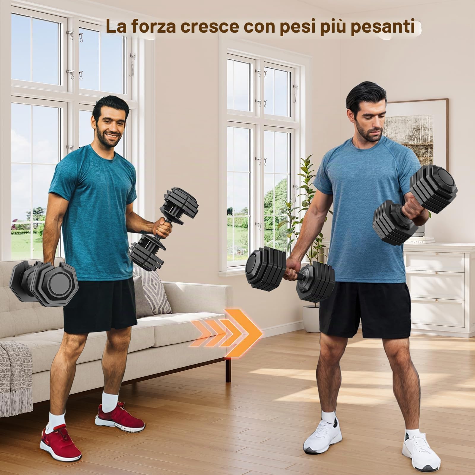 Set di manubri regolabili, coppia di pesi da 11 kg/24,5 kg, impugnatura antiscivolo con meccanismo di bloccaggio di sicurezza (Nero 24.5kg x2 (10 livelli di regolazione))