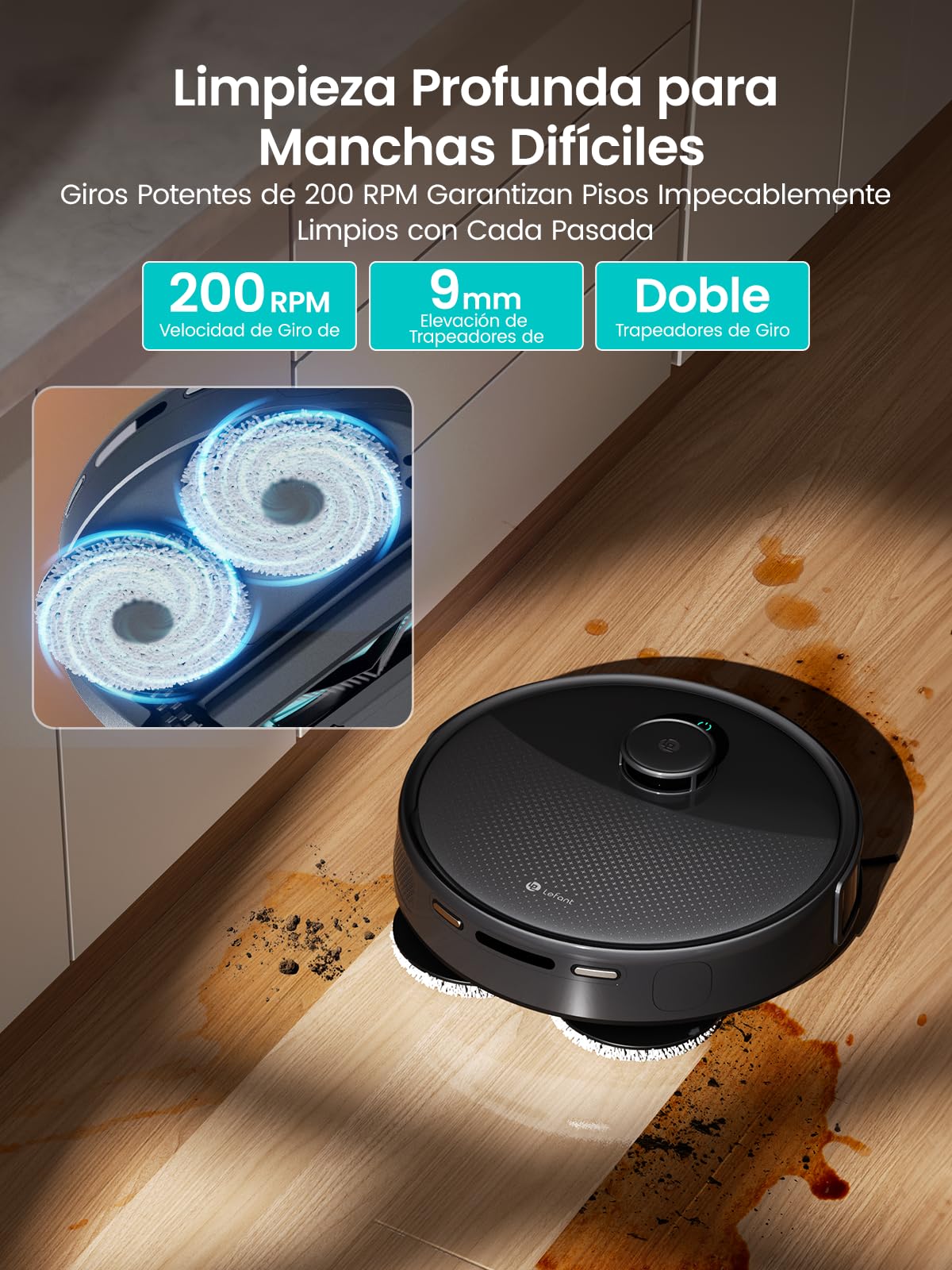 Lefant M3 MAX Robot Aspirador y Fregasuelos con Base de Autovaciado, Todo en Uno 20 000 Pa, Autonomía 210 min, Autovaciado 3,2 L, Autolavado/Secado Mopa, Navegación dToF, 5G WiFi/Alexa/App, Negro