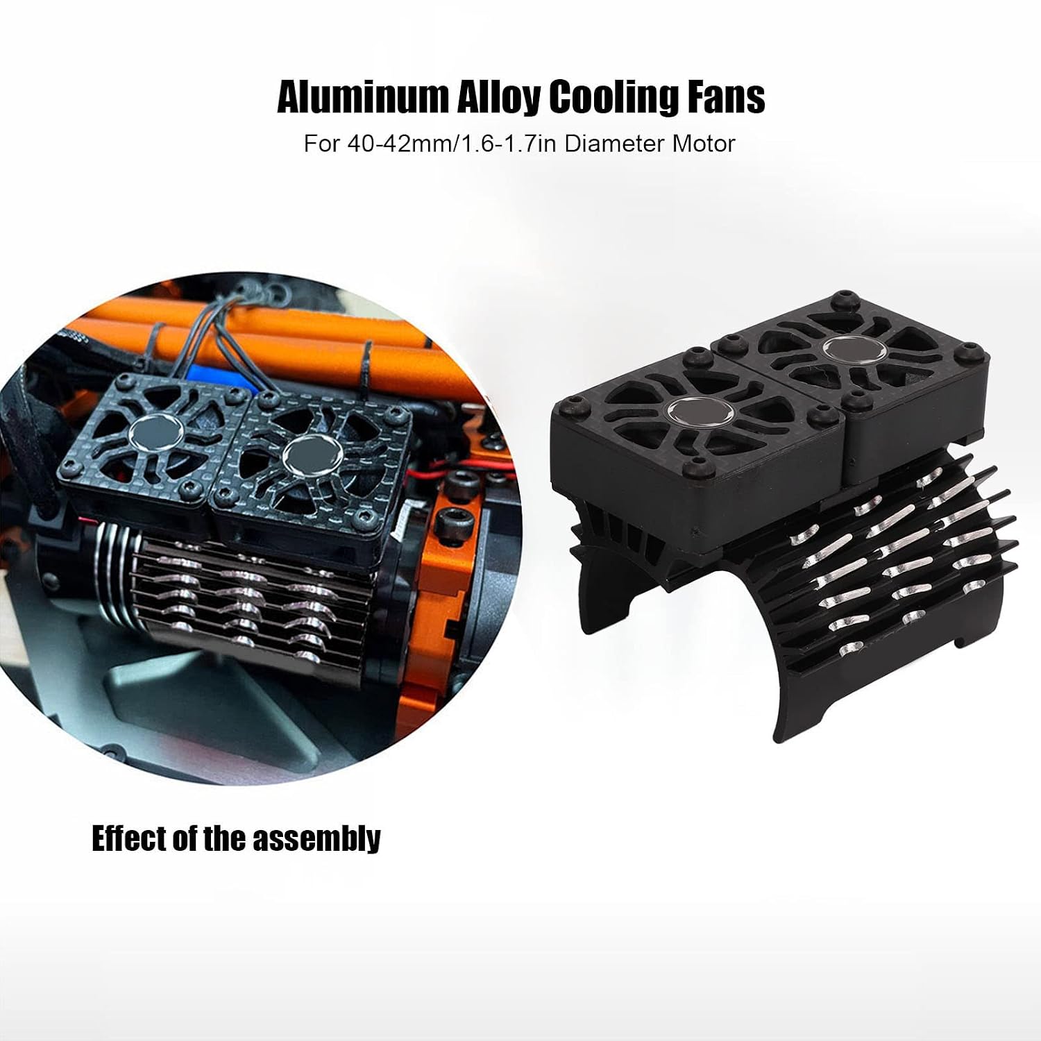 Rc Motor Cooling Fans, Dual 30mm Rc Cooling Fans Rc Brushless Motor Fan with Metal Cover 4068 4074 Brushless Motor Heatsink for 1/8 Remote Control Car (Black)