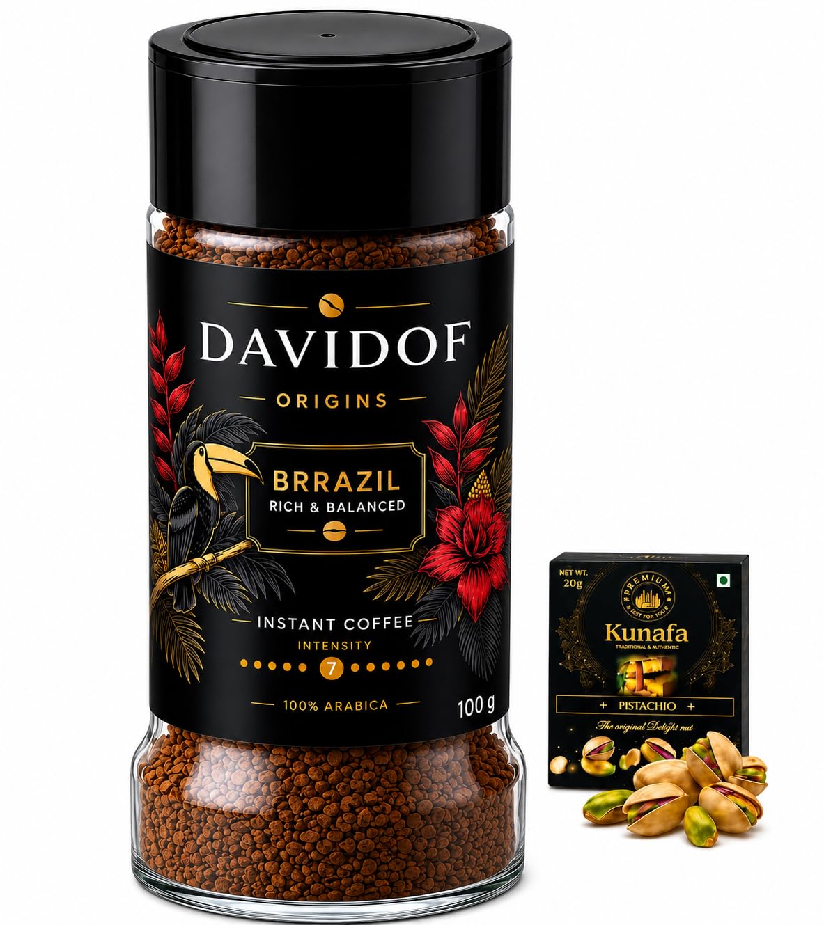 Davidof Origins Brazil Instant Coffee, Rich & Balanced, 100% Arabica, Intensity 7, 100g with Free Flavourito Kunafa Pistachio Chocolate Bar, 20g By Decadent Foods-image-11