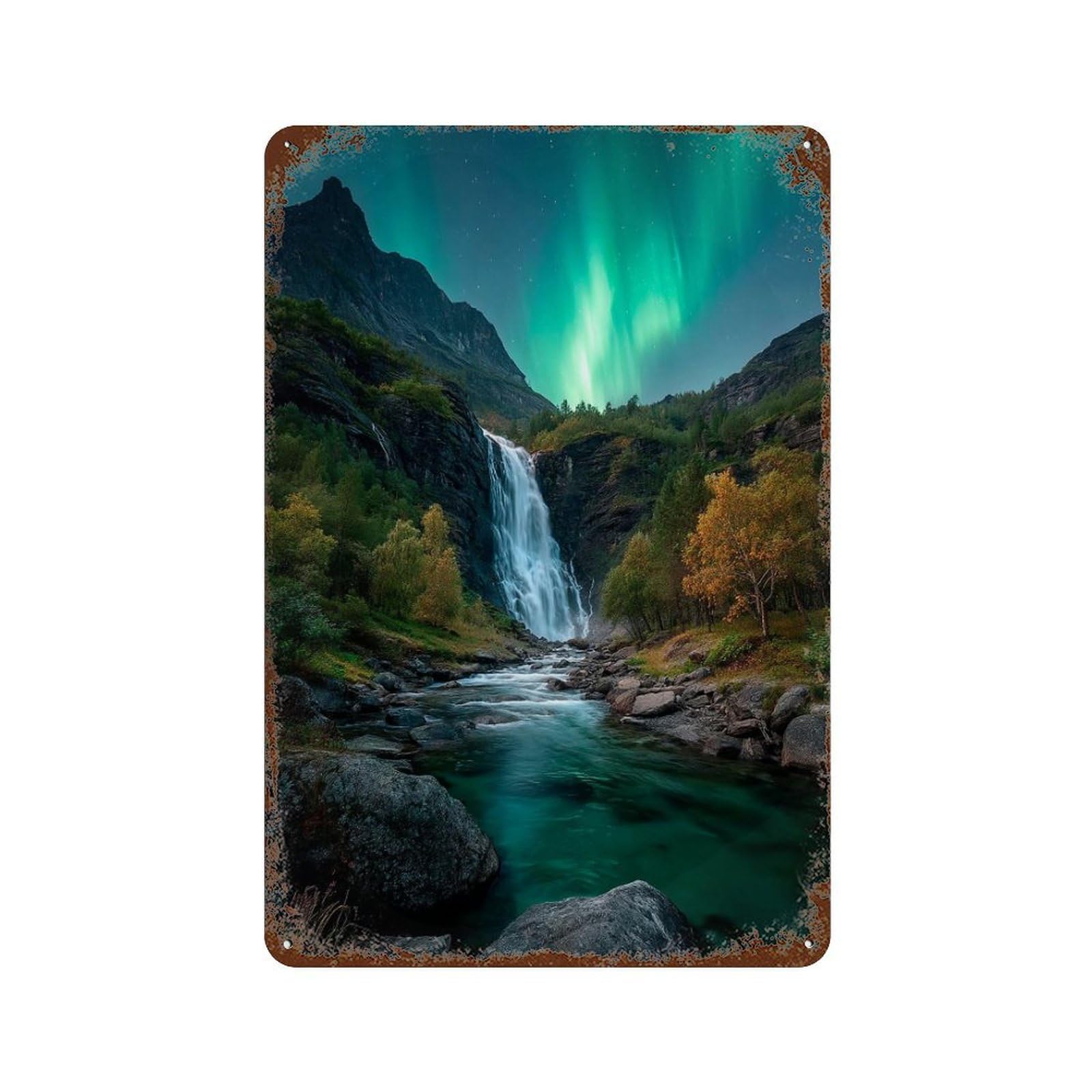 Garage Style Aurora Borealis Waterfall Decorative Tin Sign 11.8"x7.9", Retro Wall Decor for Bar And Workshop