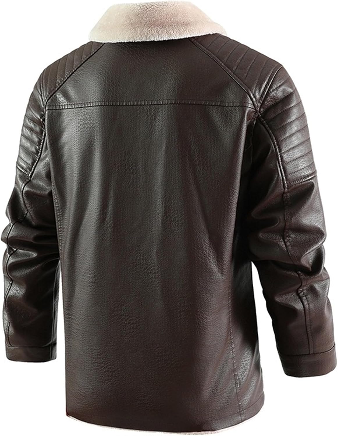 Maiyifu-GJ Fleece Lined Faux Leather Jackets for Men Winter Coat Warm Windproof Fur Collar Jacket Outerwear