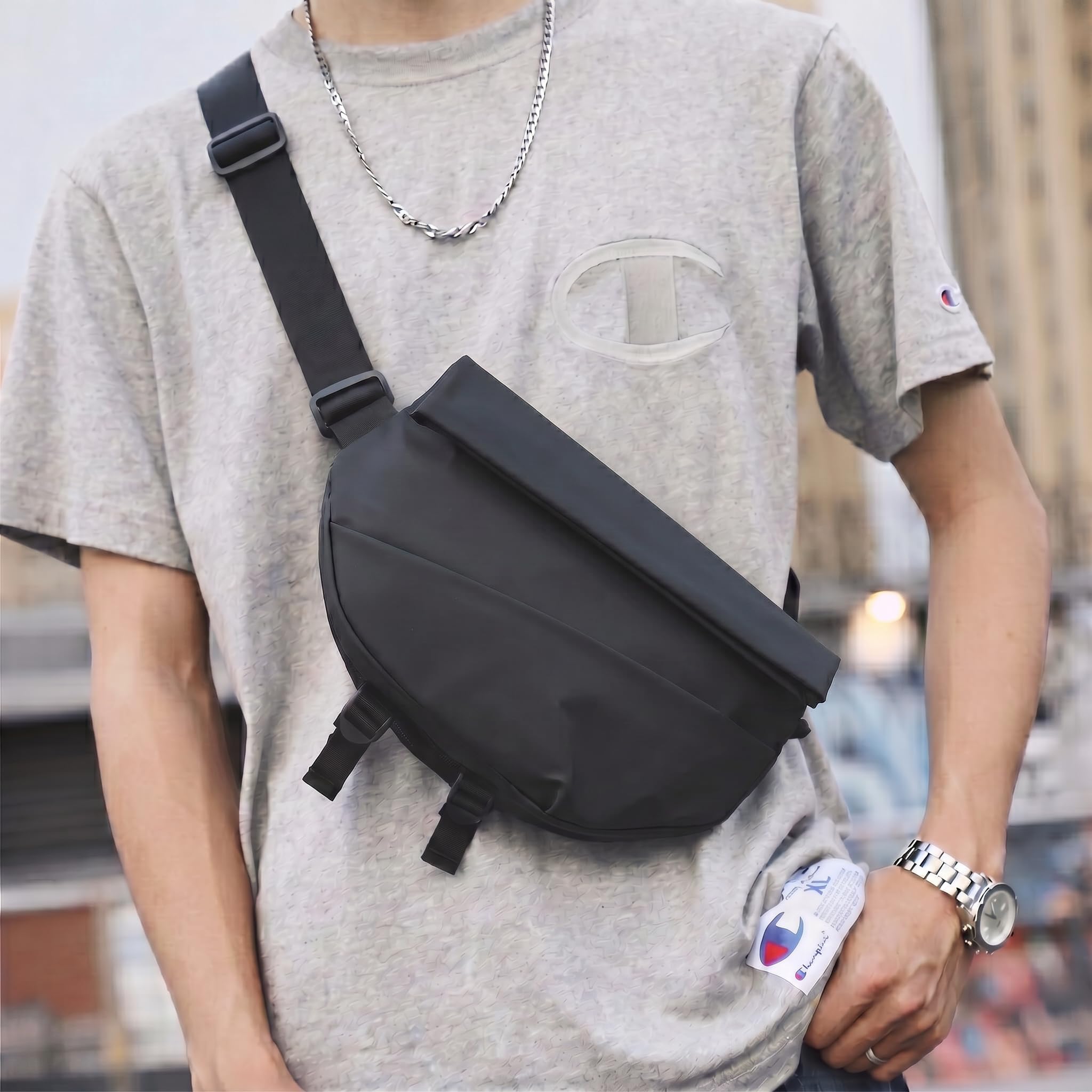 Sac Banane Femme & Homme, Sling Bag Urbain, Sac De Poitrine Bandoulière Réglable, Sacoche Banane Ville pour Voyage, Travail, Sport, Quotidien, Running et Cyclisme, Noir