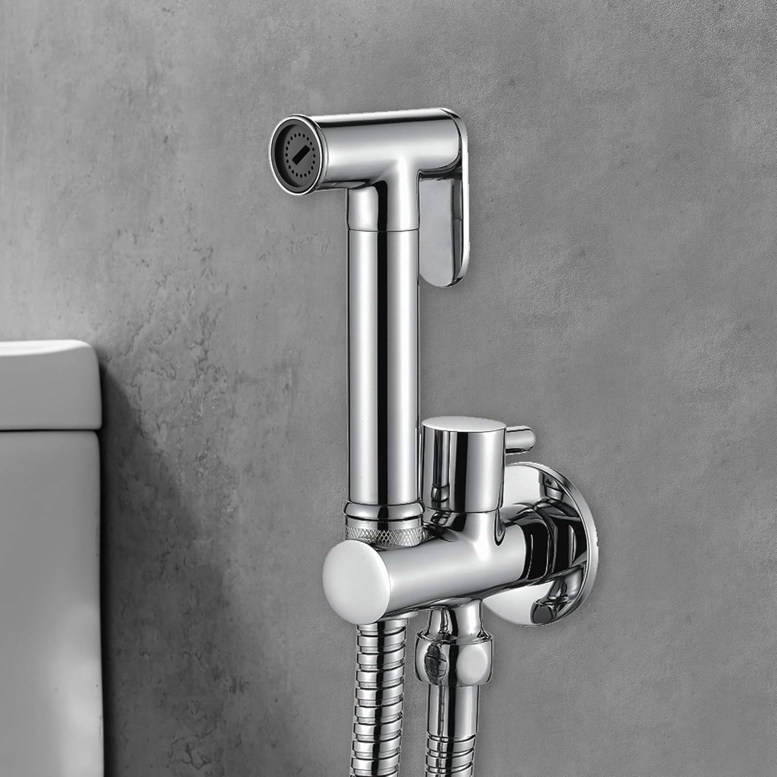 Ibergrif Bidet Handbrause für WC, Einhebelmischer, Chrom | Kaltwasser WC Dusche Set mit Schlauch und Halterung