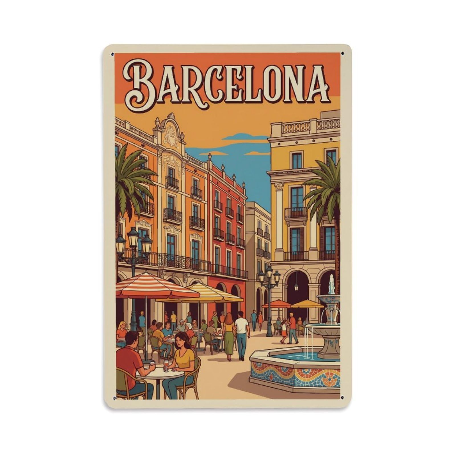Vintage Travel Squares Spain Urban Metal Tin Sign