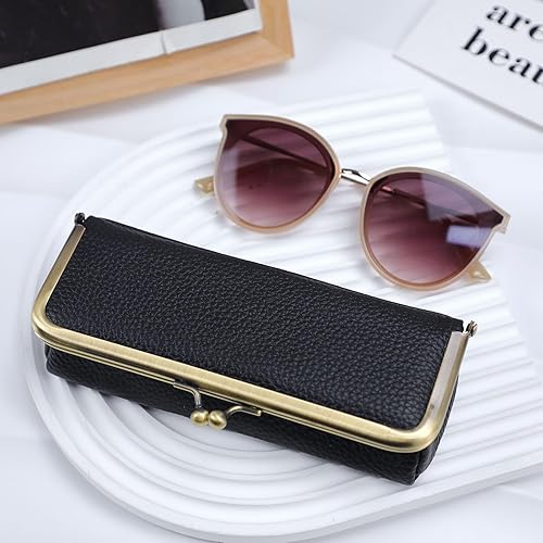Miniatura 7 de Funda de cuero para lentes de sol, bolsa suave para lentes con bloqueo de beso, almacenamiento de gafas vintage para hombres y mujeres