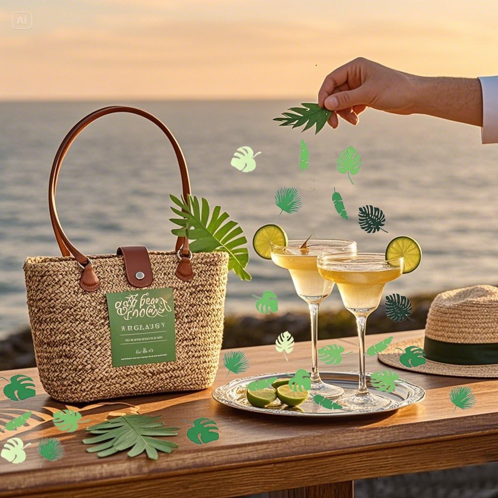 Tropical Palm Leaf Confetti Table confetti Green Leaf Confetti to light up your dining table, cards, scrapbooks, invitations, DIY crafts, gift bags, gift baskets