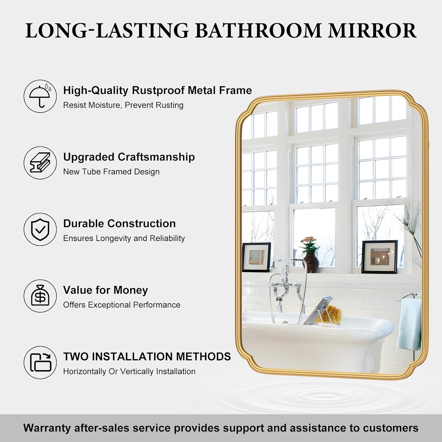 Ferytange 30" x 40"Gold Bathroom Mirror for Over Sink, Modern Rounded Corner Rectangle Wall Mirror for Bathroom Vanity Decorative with Non-Rusting Iron Metal Framed (Horizontal/Vertical)
