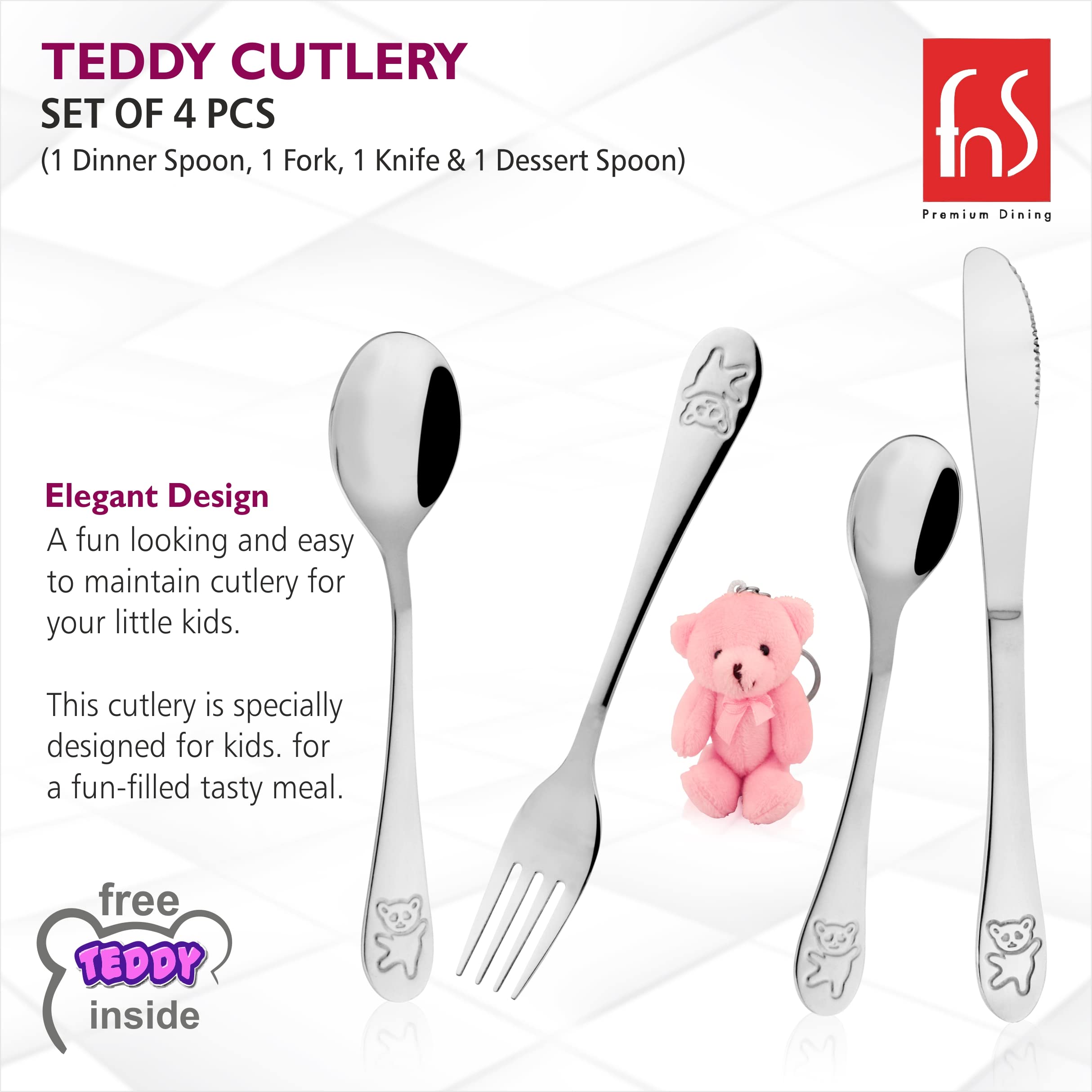 Kids Stainless Steel Cutlery Set - Teddy Bear Design -4 Kids Stainless Steel Cutlery Set - Teddy Bear Design -4