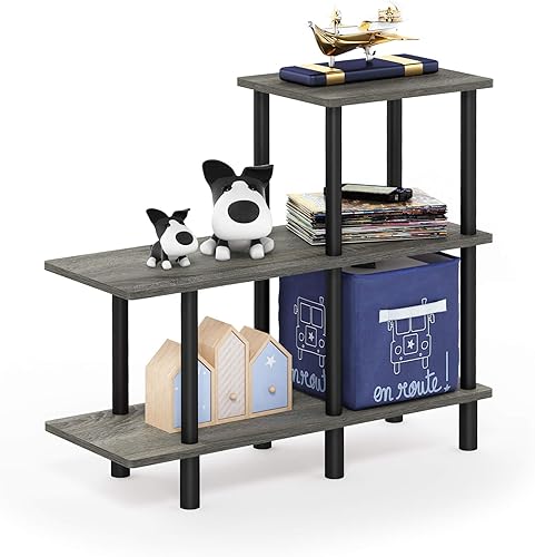 Miniatura 24 de Furinno Turn-N-Tube - Estantería de exhibición de diseño de 4 niveles, color gris roble francés y negro Espresso / negro,Roble Francés/Negro,Roble