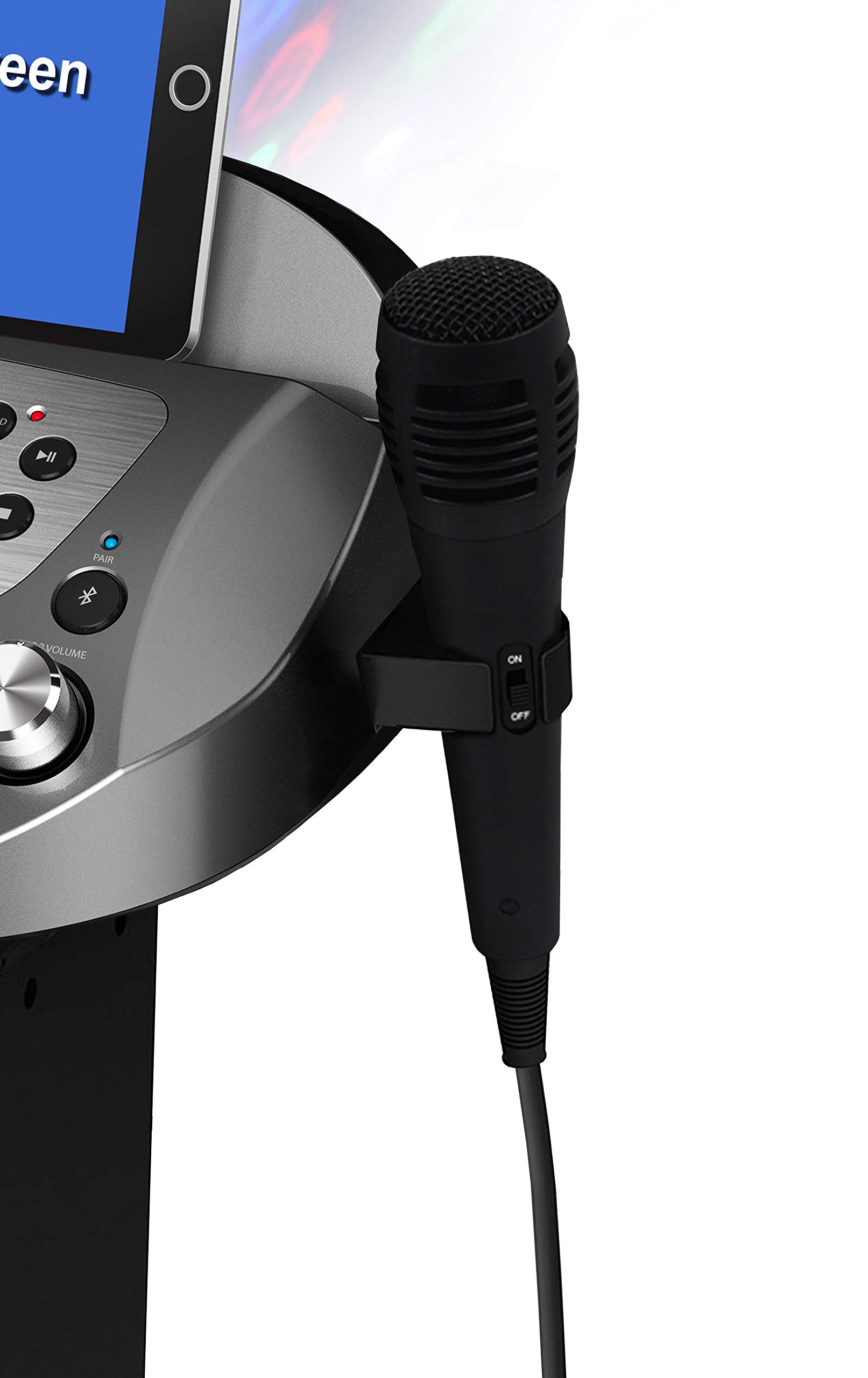 Starion KS829-B Bluetooth Karaoke Machine l Pedestal Design w/Light Show l 4 Built-in Speakers & 2 Tweeters l Two USB for Bluetooth / MP3 Record & Playback l Disco Ball Effect l Two Microphones 4