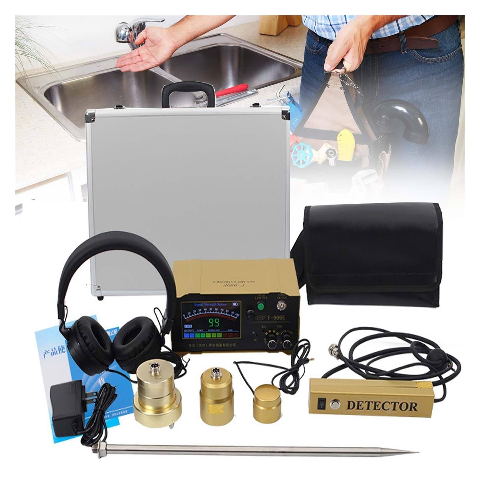 Detector de fugas de agua de tuberías subterráneas de alta precisión, sensor geófono ultrasónico de fugas de agua de 3 metros, sensor geófono de fugas de agua para uso doméstico y al aire libre
