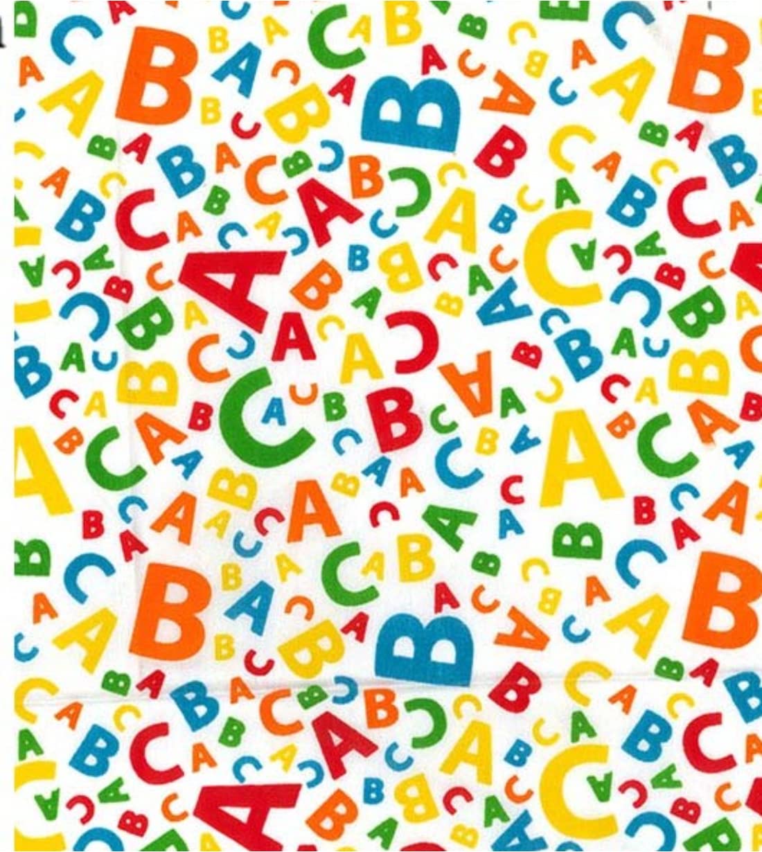 Printed Polycotton Craft Fabric Material - Rainbow Alphabets ON White, 1Mtr 110cmx100cm