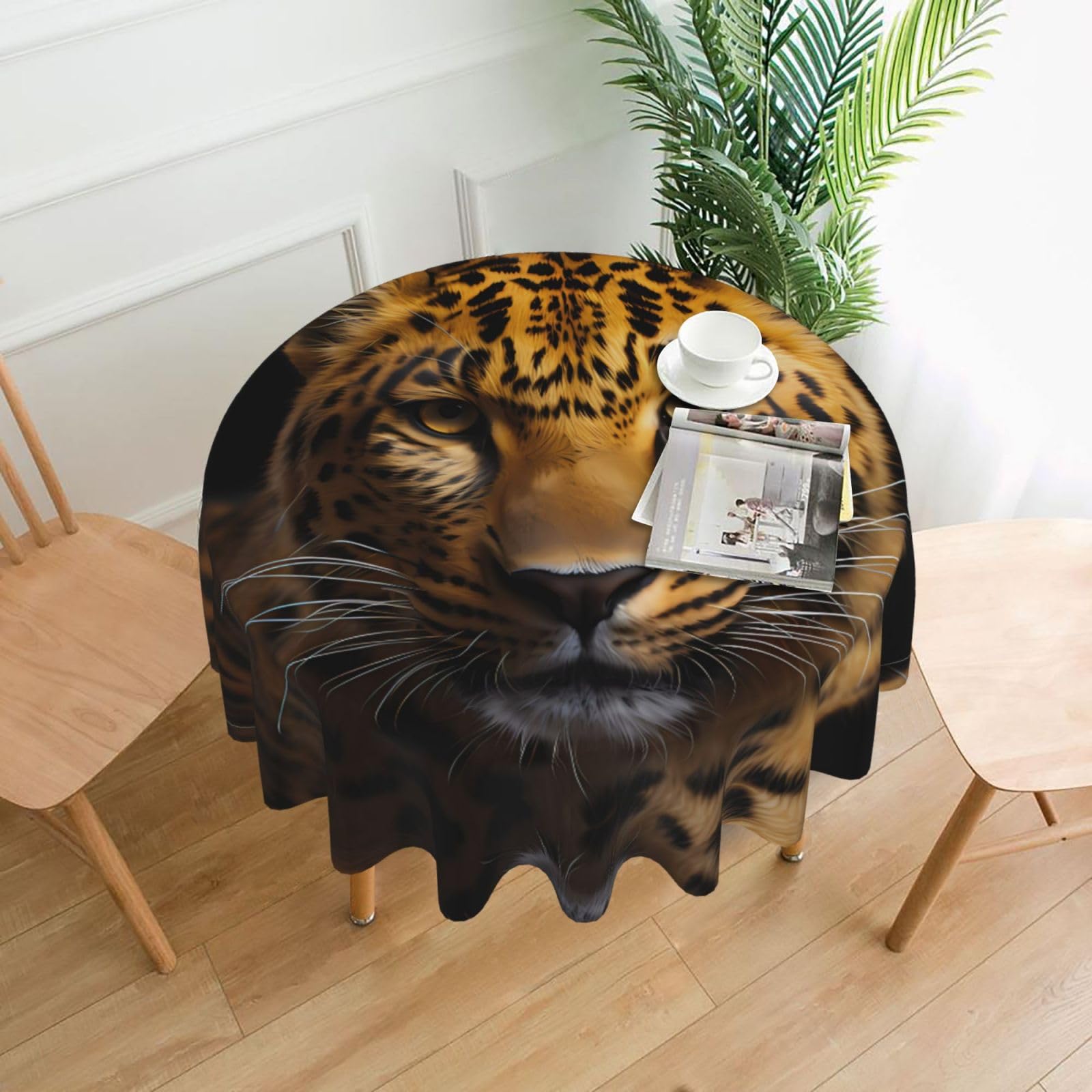 ZHAOUR The Deep-Eyed Leopard Print Round Washable Tablecloth – Table Cover