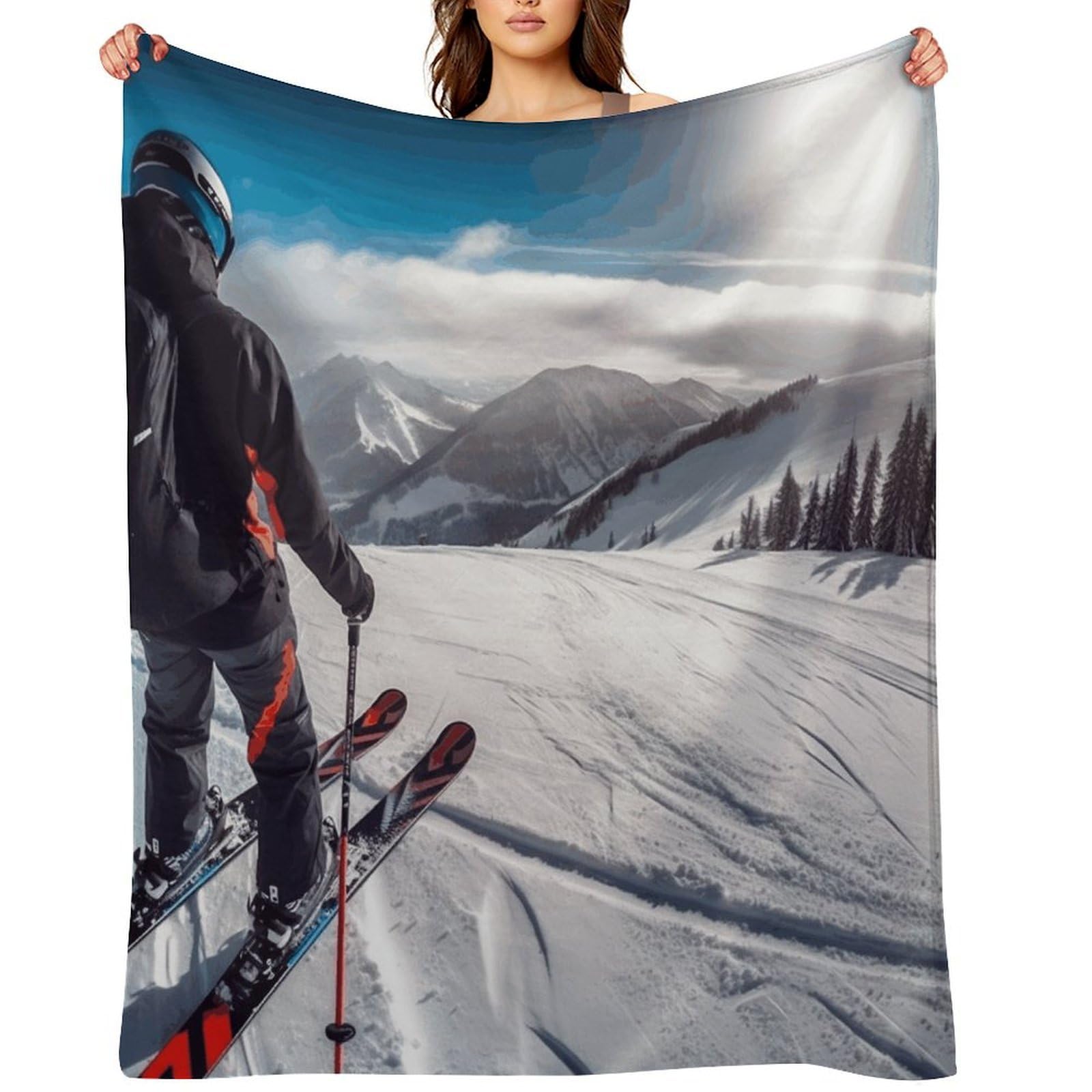 Flannel Winter Skiing Throw Blanket for Couch Super Soft Fuzzy Cozy Flannel Blankets No Shed No Pilling FAnti-Static Winter Bed Blanket Decorative and Giftable Blankets