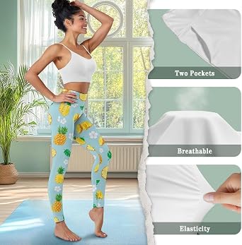 Women Breathable Yoga Leggings with Pockets Tummy Control 4-Way Stretch High Waisted Full-Length Pants
