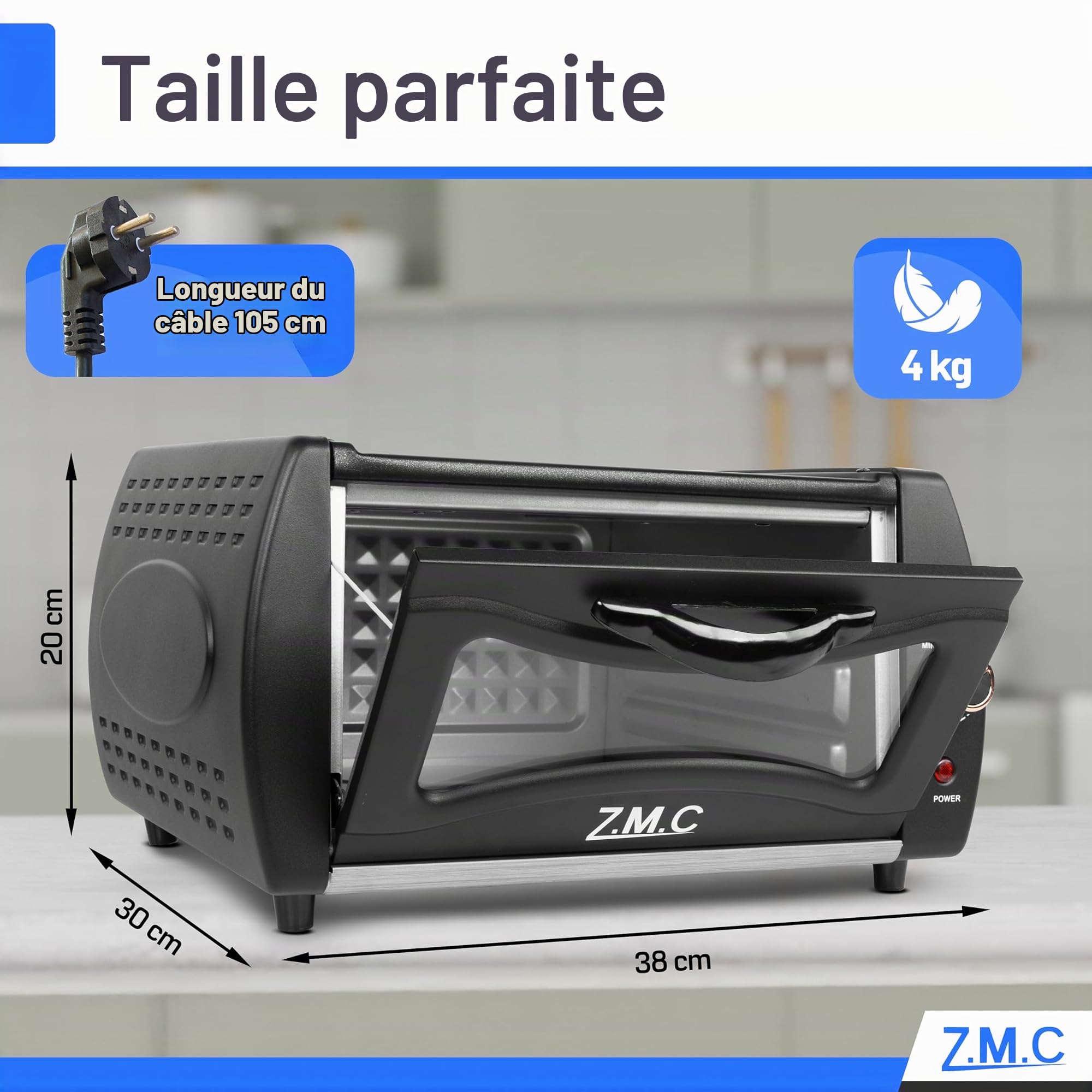 ZMC Mini Tandoor 2100W 22L - Mini four pour Lahmacun, Pizza, Naan et Pain. Comprend plaque de cuisson et grille de cuisson Compact, puissant, chauffe rapide, idéal pour des plats authentiques.