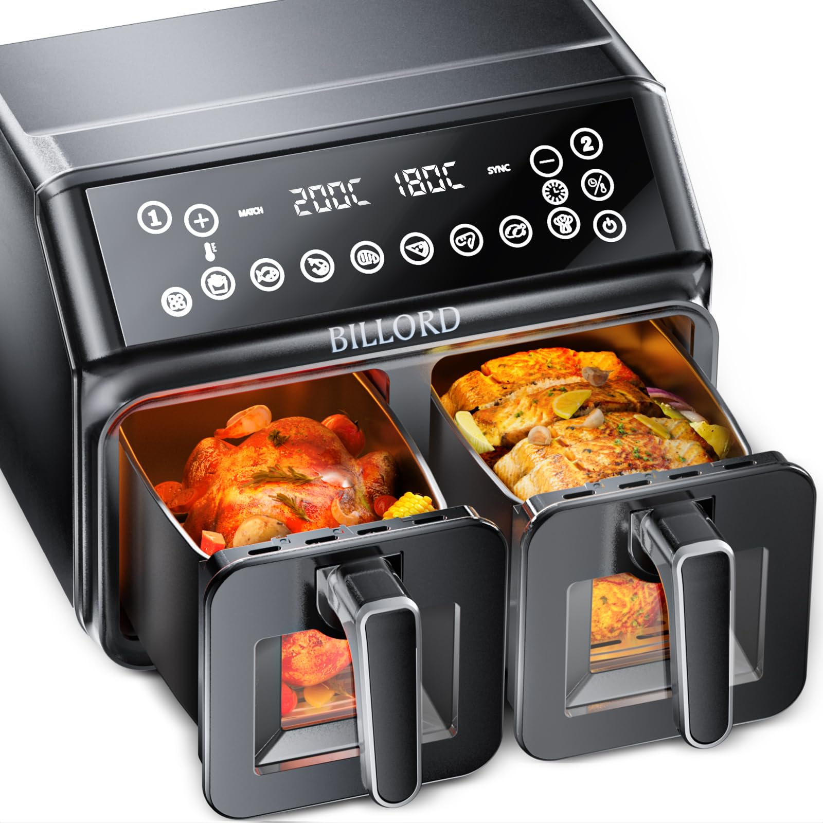 Billord Air Fryer for home - 2X5L Dual AirFryers Staineless Steel, Large Airfryer Oiless Healthy Multi-Cooker, Dual Zone Independent Cooking, Toast,Bake,Roast,Reheat, Airfryer with Nonstick Baskets (B0DBVLF53Q) Amazon Price History, Amazon Price Tracker