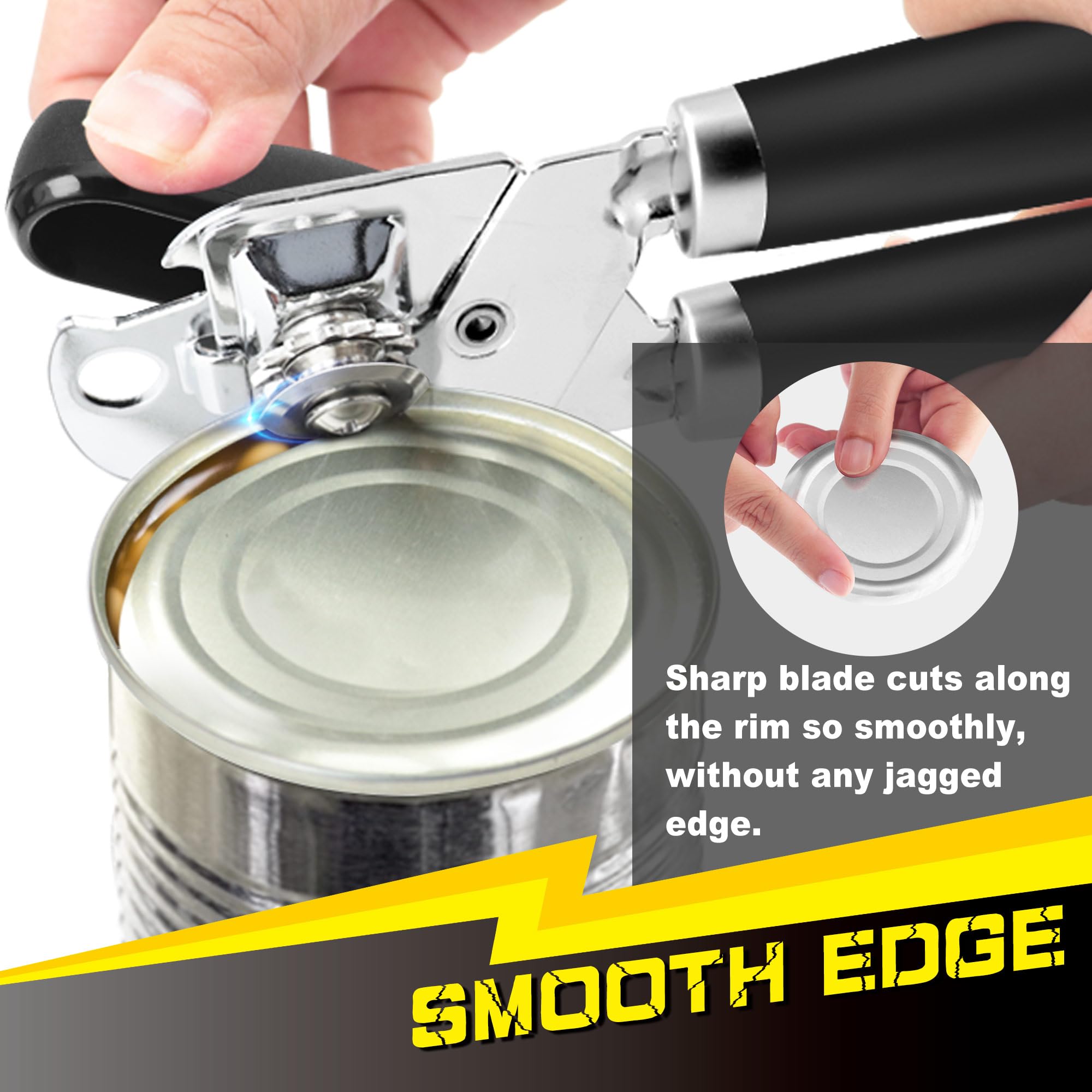 [Corte más suave] Abrelatas manual PrinChef con imán, mango mejorado para un agarre más cómodo, abrelatas de mano para personas mayores, abrelatas resistente, borde liso, abridor de botellas fácil de