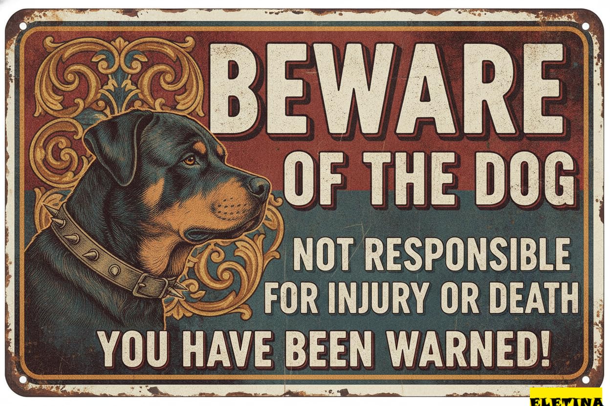 Beware Golden Retriever Dog Tin Sign, 8x12 Inch Yard