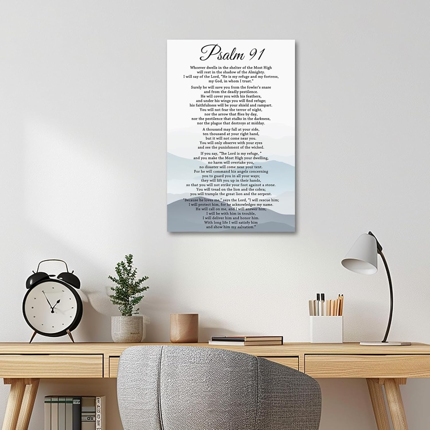 PBXBJY Psalm 91 Canvas Wall Art Christian Bible Verses Picture Prints Scripture Poster Framed Christ Religious Wall Decor for Church Prayer Living Room (Blue, (12.00" x 18.00"))