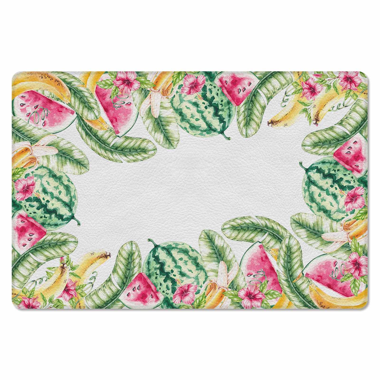 Watermelon Antifatigue Kitchen Bath Door Mat Cushioned Runner Rug,Washable Welcome Floor Sink Mat,Waterproof & Non-Slip Standing Doormat for Kitchen,Tropical Leaves Green Summer Banana Flower 18