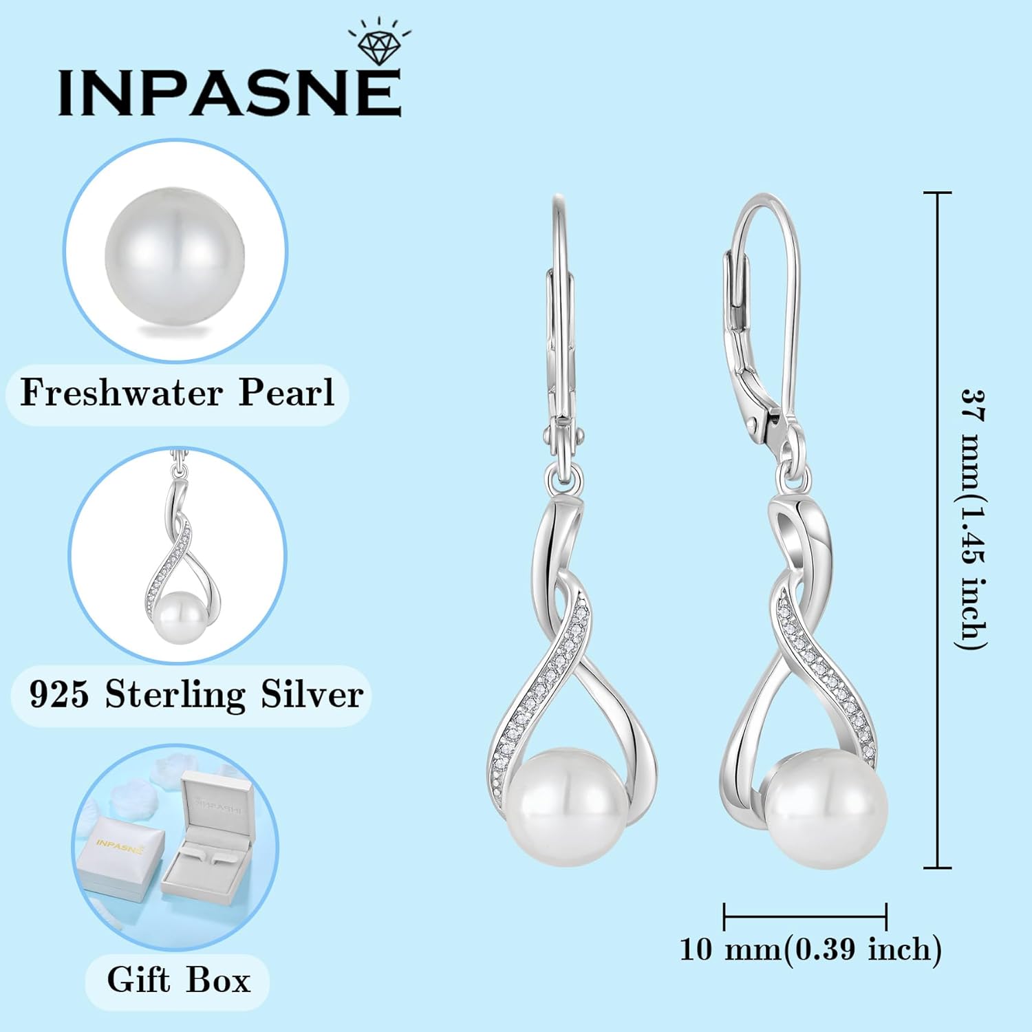 Freshwater Pearl Necklace and Earrings Set for Women 925 Sterling Silver Pearl Jewelry Gifts for Her - Image 6