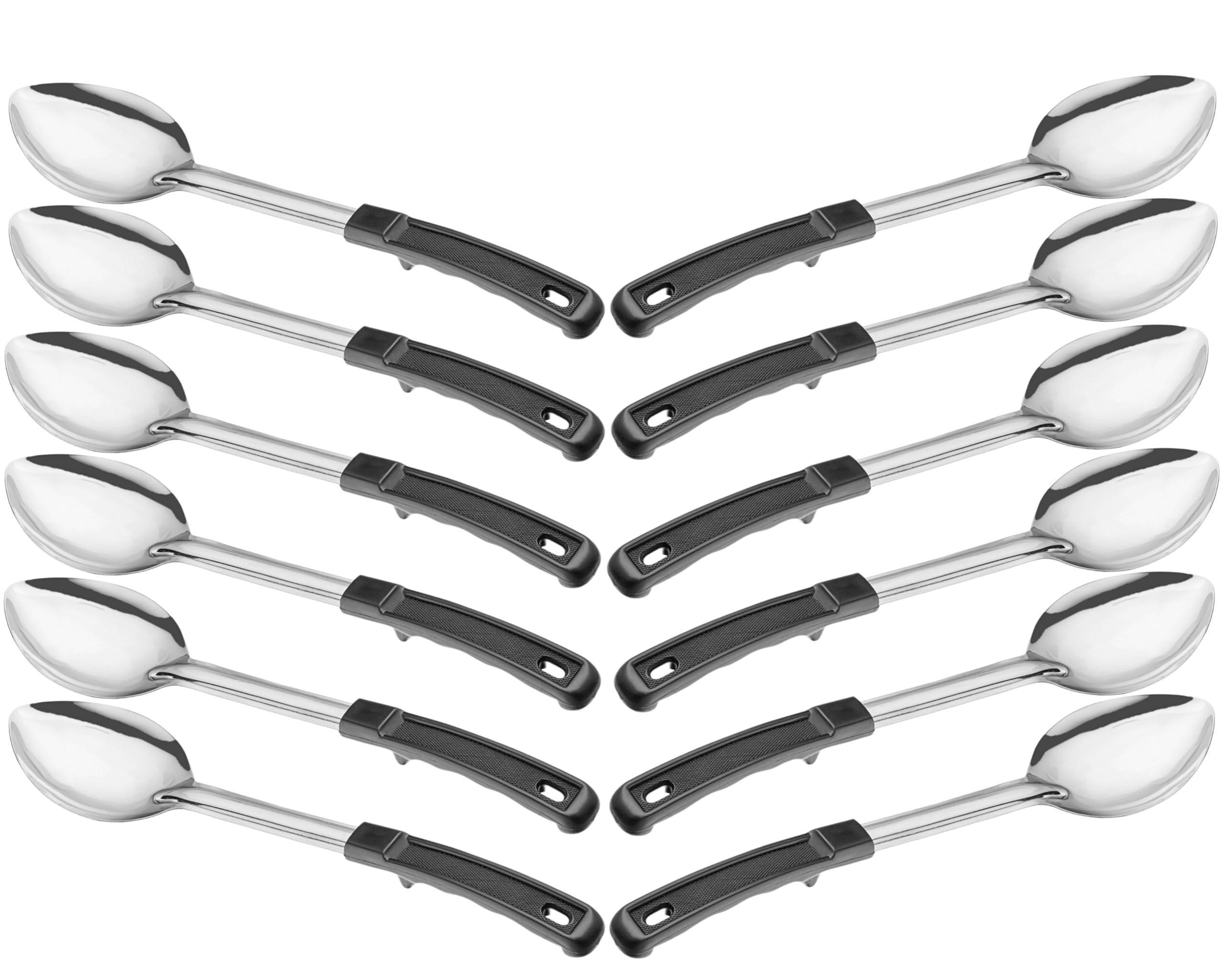 Cucharas de servir de acero inoxidable de 13 pulgadas, paquete de 4/12, utensilios de cocina comerciales, cuchara de cocina de chef de calidad de restaurante con mango recubierto resistente al calor