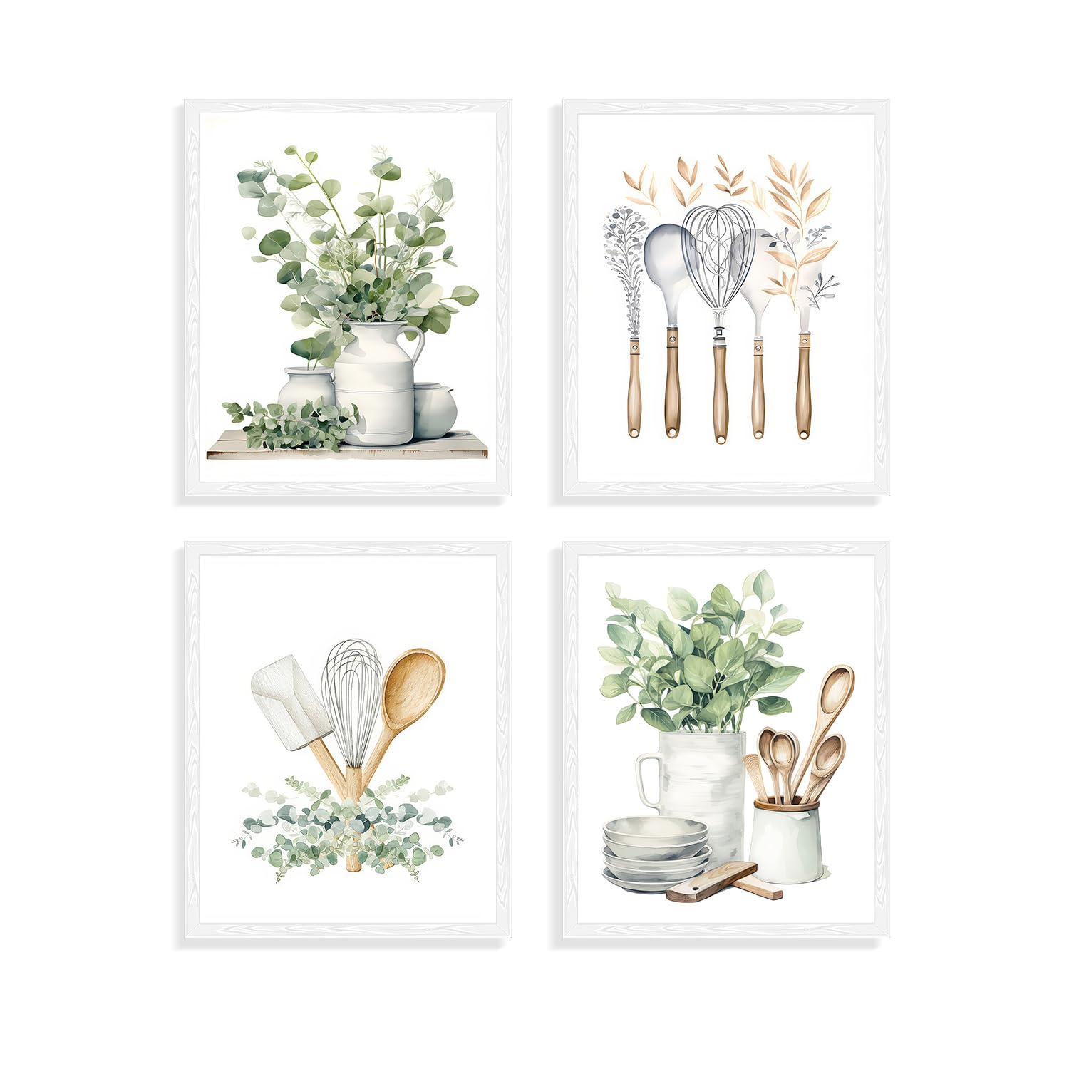 Dazzlewall 4 pósteres botánicos para pared de cocina, hojas de eucalipto verde salvia, póster de pared de plantas bohemias para decoración de cocina y comedor, 8 x 10 pulgadas, sin marco