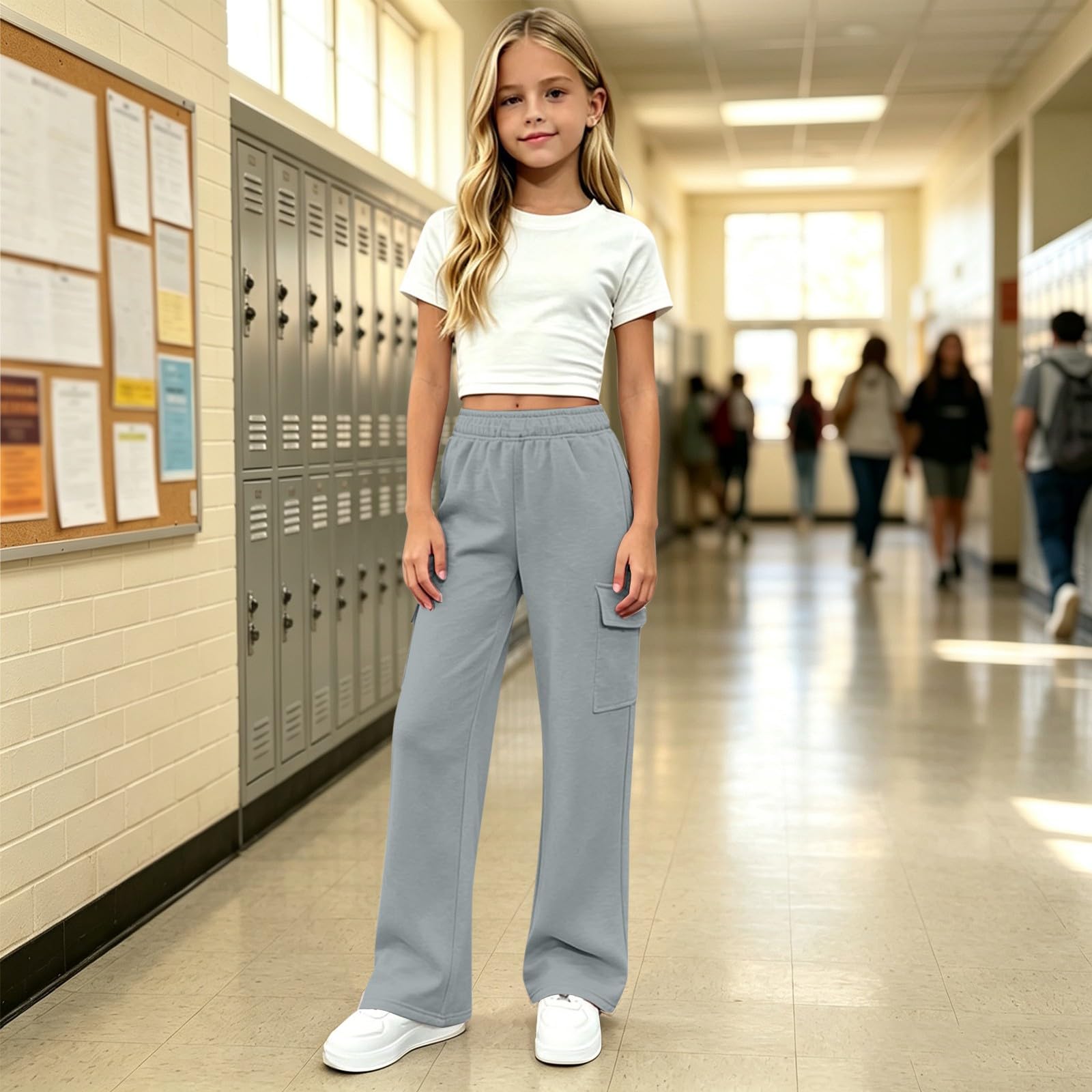 3 Pack Baggy Jogginghose Unisex mit Taschen High Waisted Sweatpants Kinder