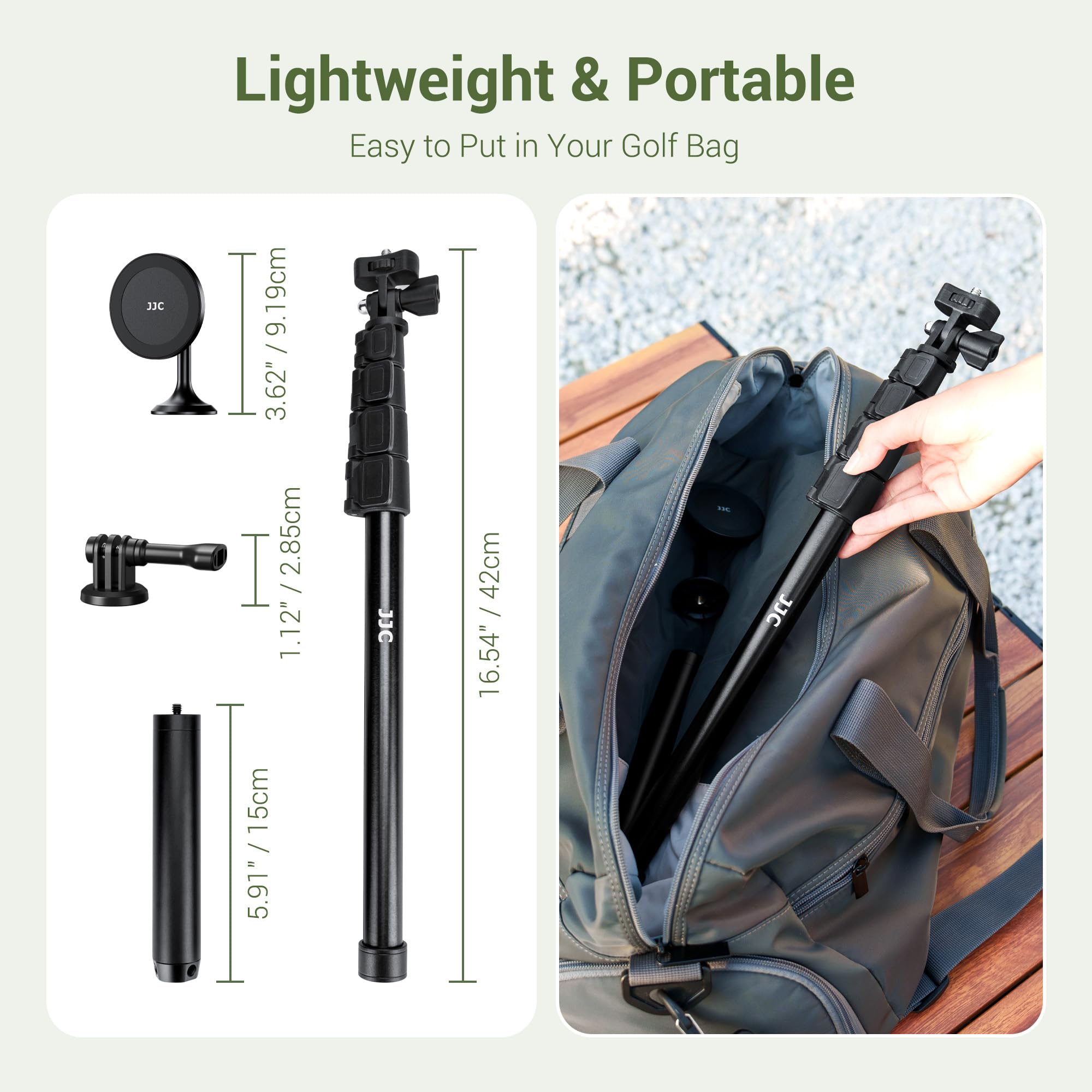 JJC 61” Magnetico Monopiede Golf Selfie Stick Treppiede con Picchetti di Terra, Telefono Titolare Alluminio Estensibile Treppiede, Telefono Stand per iPhone 16 15 14 Android Telecamere D'azione