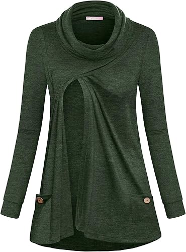 Joymom Sudadera de maternidad con cuello vuelto cálido para lactancia materna