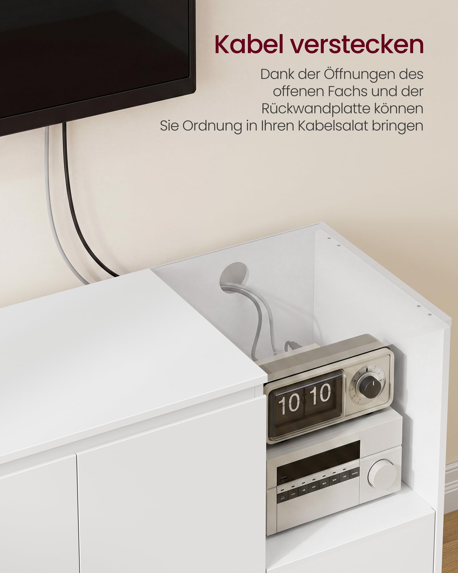 VASAGLE Aufbewahrungsschrank, Sideboard, Küchenschrank mit Türen, höhenverstellbare Ablagen, 3 Schubladen, modern, 40 x 103,3 x 74 cm, für Wohnzimmer Küche Arbeitszimmer, weiß-grau BBK273W21