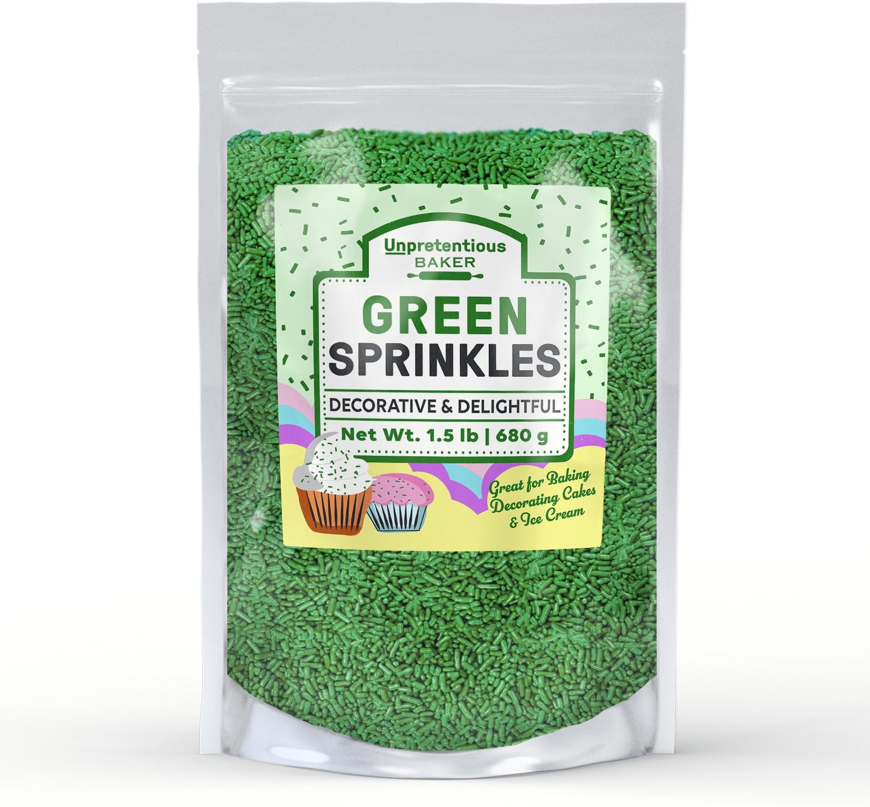 Green Sprinkles, 1.5 lb, Bright & Colorful, Decorative & Fun Topping for Baking
