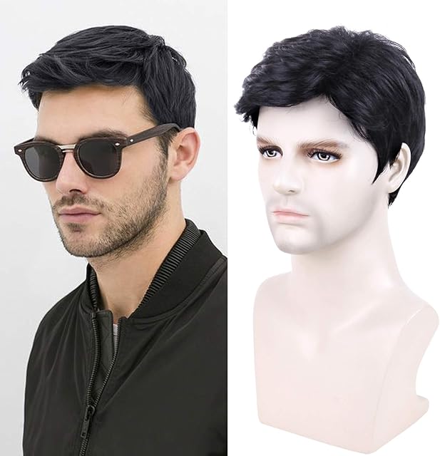 Creamily Mens Wig Short Male Black Wig Handsome Men's Daily Costume Synthetic Full Wigs Mens Fancy Dress Cosplay Halloween wig