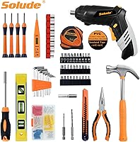 Vista 3 de SOLUDE - Kit de herramientas para el hogar de 130 piezas con destornillador recargable inalámbrico de 3,6 V, juego básico de herramientas